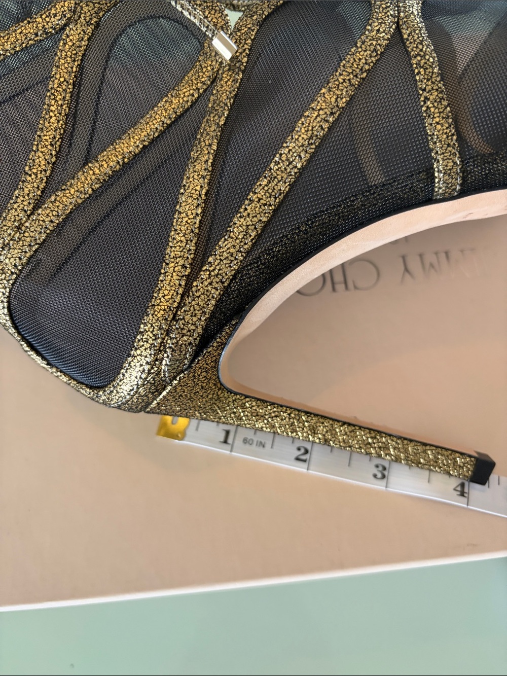 Jimmy Choo Gold Glitter Lace-Up Mesh Stiletto Sandals - Picture 8 of 8